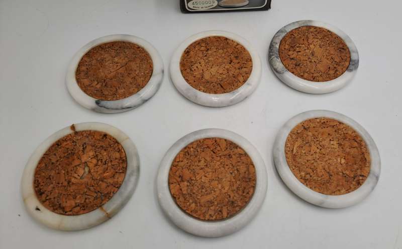 6 Vintage Marble Coasters -Boxed - One is cracked