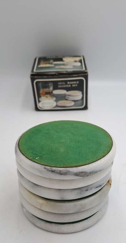 6 Vintage Marble Coasters -Boxed - One is cracked