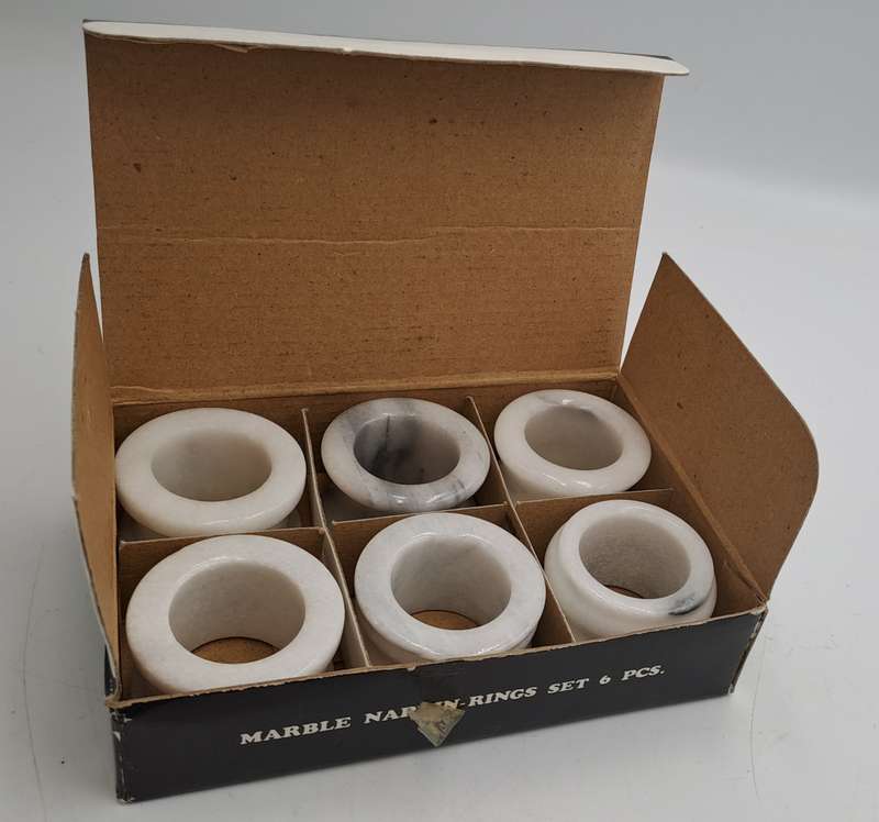 6 x Marble Napkin Rings-Boxed -