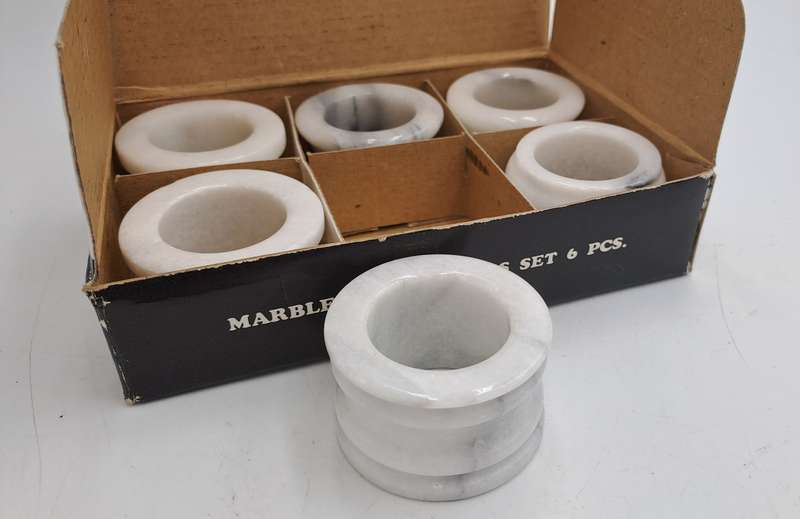 6 x Marble Napkin Rings-Boxed -