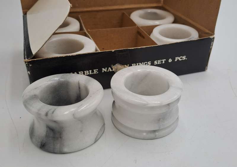 6 x Marble Napkin Rings-Boxed -