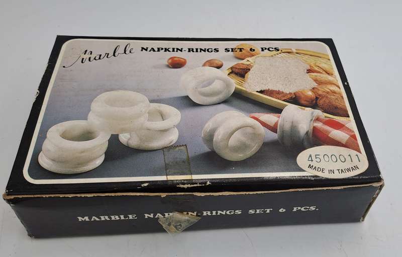 6 x Marble Napkin Rings-Boxed -