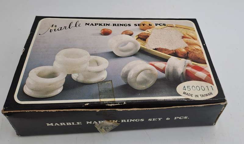 6 x Marble Napkin Rings-Boxed -