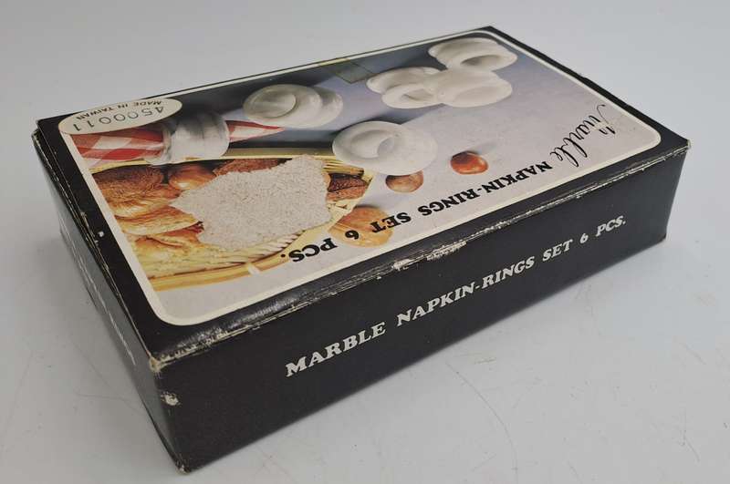 6 x Marble Napkin Rings-Boxed -