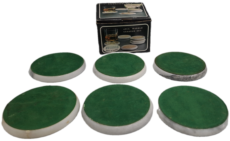 6 Vintage Marble Coasters -Boxed - One is cracked