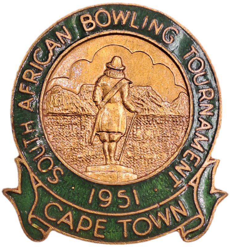 Vintage 1951 South African Bowling Tournament Cape Town   Pin /Badge - Brass and Enamel