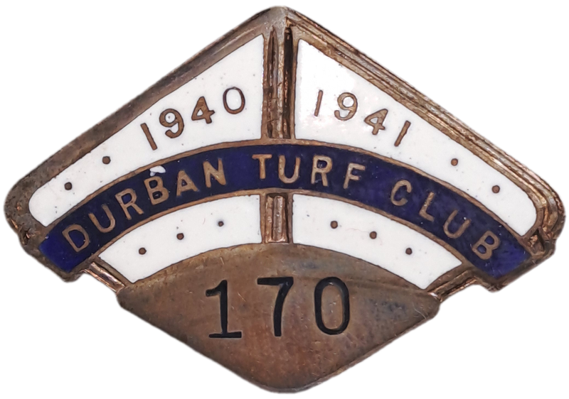 Vintage 1940-1941 Durban No 170 TURF CLUB Badge -Brass & Enamel