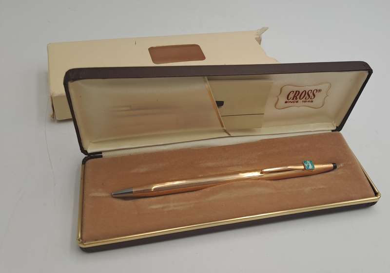 1/20 14kt Rolled Gold Cross Ball pen (need new refill)-metal Case-FNB Branded -Made in Ireland