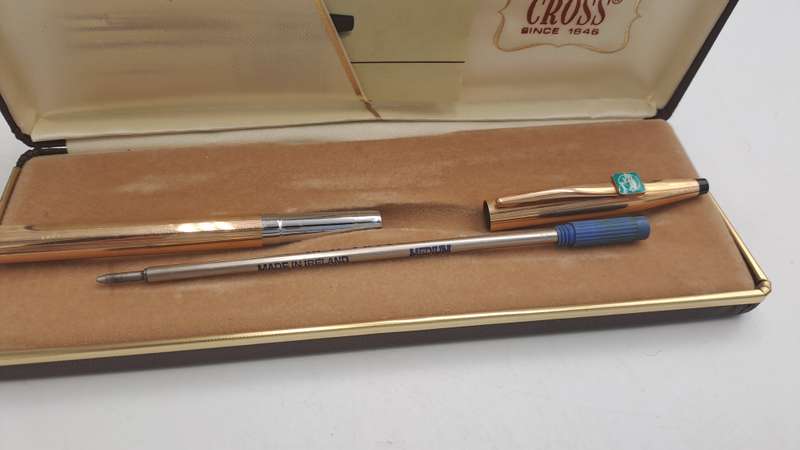 1/20 14kt Rolled Gold Cross Ball pen (need new refill)-metal Case-FNB Branded -Made in Ireland