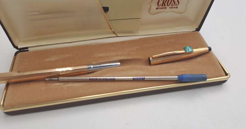 1/20 14kt Rolled Gold Cross Ball pen (need new refill)-metal Case-FNB Branded -Made in Ireland