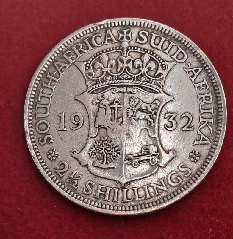 1932 South Africa  .800 SILVER -2½ Shillings - George V 2½ Shillings, SUID-AFRIKA
