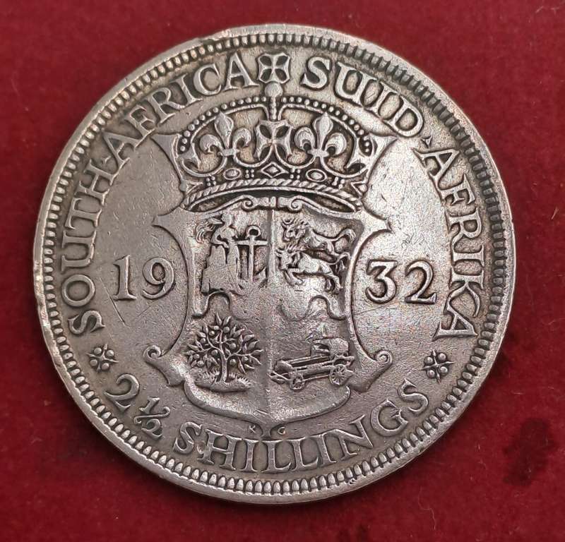 1932 South Africa  .800 SILVER -2½ Shillings - George V 2½ Shillings, SUID-AFRIKA