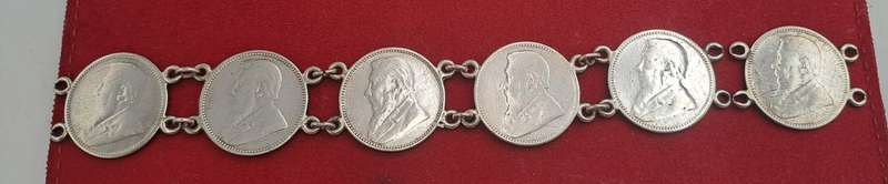 1894 to 1896 6 X Z.A.R  Paul Kruger .925 Silver 6 Pence Coins made into a bracelet