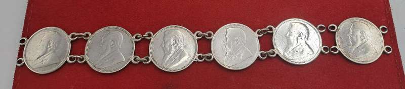 1894 to 1896 6 X Z.A.R  Paul Kruger .925 Silver 6 Pence Coins made into a bracelet