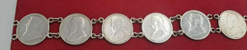 1894 to 1896 6 X Z.A.R  Paul Kruger .925 Silver 6 Pence Coins made into a bracelet