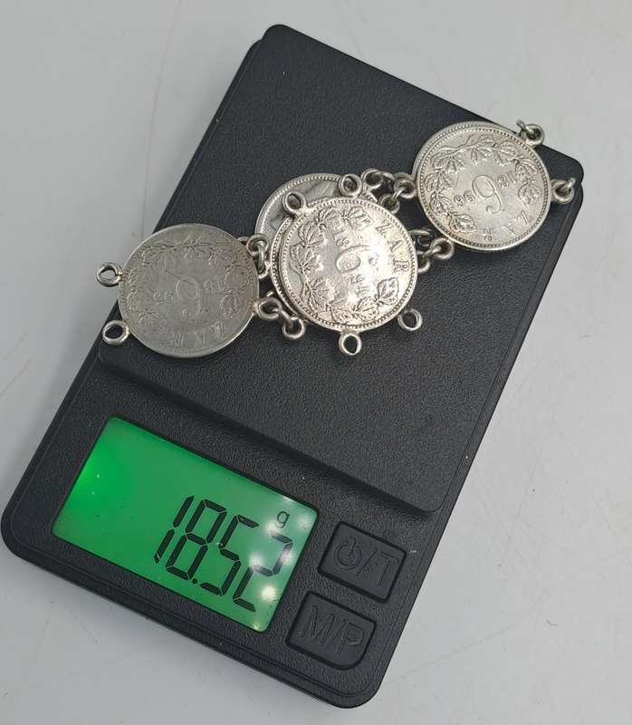 1894 to 1896 6 X Z.A.R  Paul Kruger .925 Silver 6 Pence Coins made into a bracelet