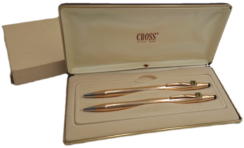 1/20 14kt Rolled Gold Cross Ball pen and pencil set -FNB Branded-metal Case-Made in Ireland