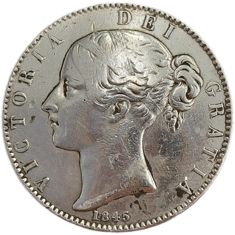 1845 United Kingdom SILVER 1 Crown - Victoria 1st portrait-Low Mintage 159100