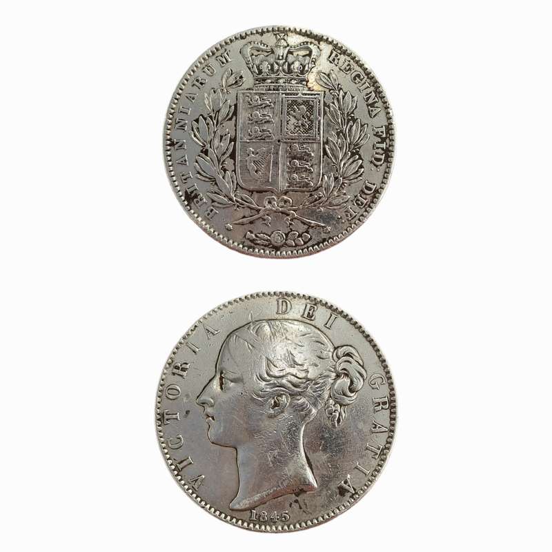 1845 United Kingdom SILVER 1 Crown - Victoria 1st portrait-Low Mintage 159100