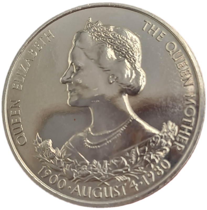 1980 United Kingdom 25 Pence - Guernsey  Elizabeth II Queen Mother Silver