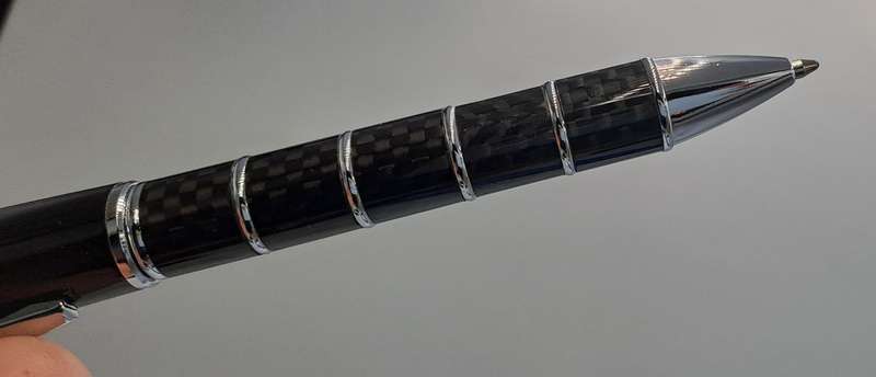 Black Brass Rollerball Pen With Chrome and Carbon Fibre Barrel  Parker Refill -Boxed