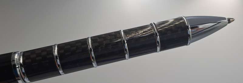 Black Brass Rollerball Pen With Chrome and Carbon Fibre Barrel  Parker Refill -Boxed