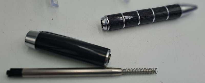 Black Brass Rollerball Pen With Chrome and Carbon Fibre Barrel  Parker Refill -Boxed