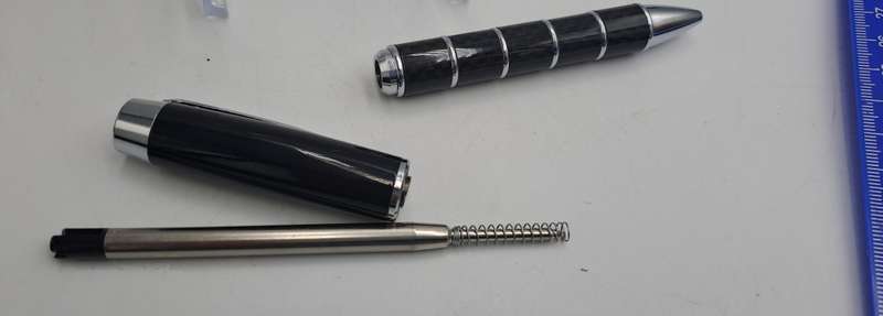 Black Brass Rollerball Pen With Chrome and Carbon Fibre Barrel  Parker Refill -Boxed