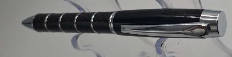 Black Brass Rollerball Pen With Chrome and Carbon Fibre Barrel  Parker Refill -Boxed
