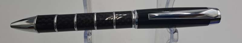 Black Brass Rollerball Pen With Chrome and Carbon Fibre Barrel  Parker Refill -Boxed