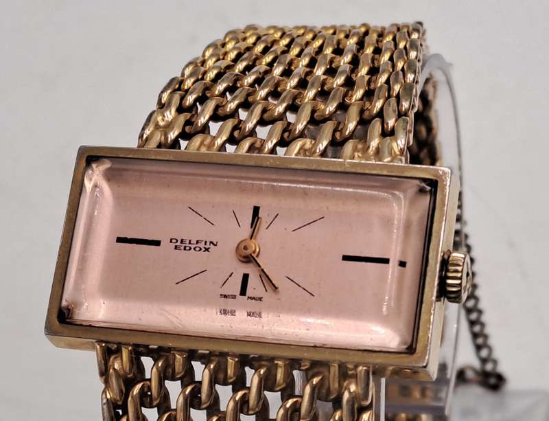 Vintage Swiss Made Delfin Edox Ladies watch Gold Tone Mechanical Ladies watch-Working