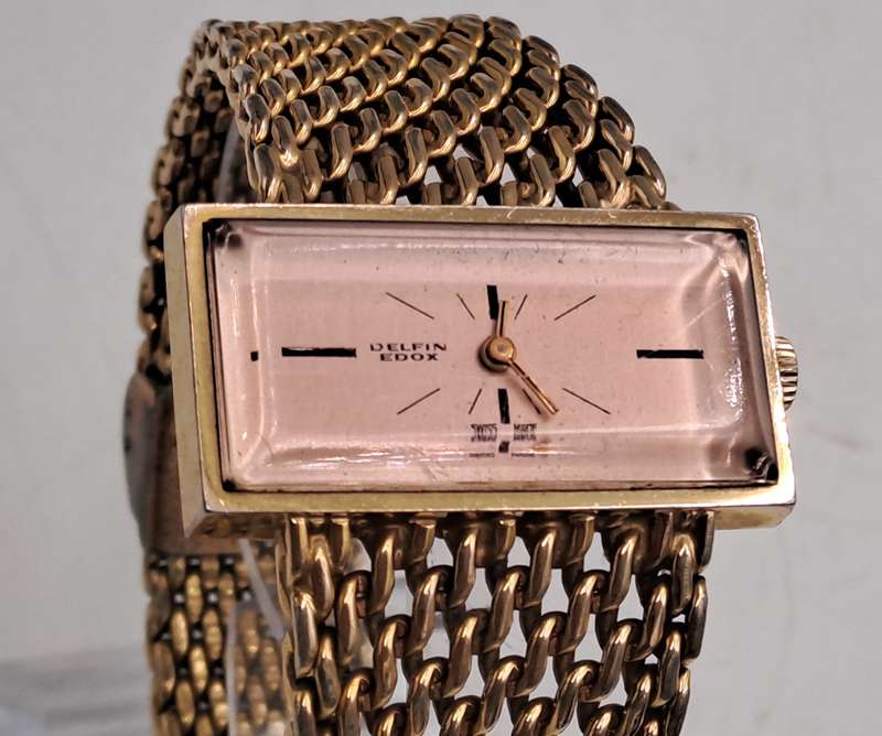 Vintage Swiss Made Delfin Edox Ladies watch Gold Tone Mechanical Ladies watch-Working