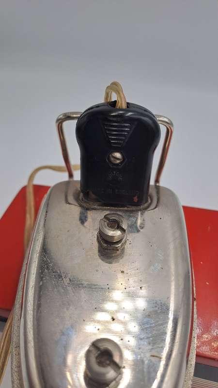 Vintage 1950's PRILECT Travelling Iron in Original Tin Box Cord and Plug