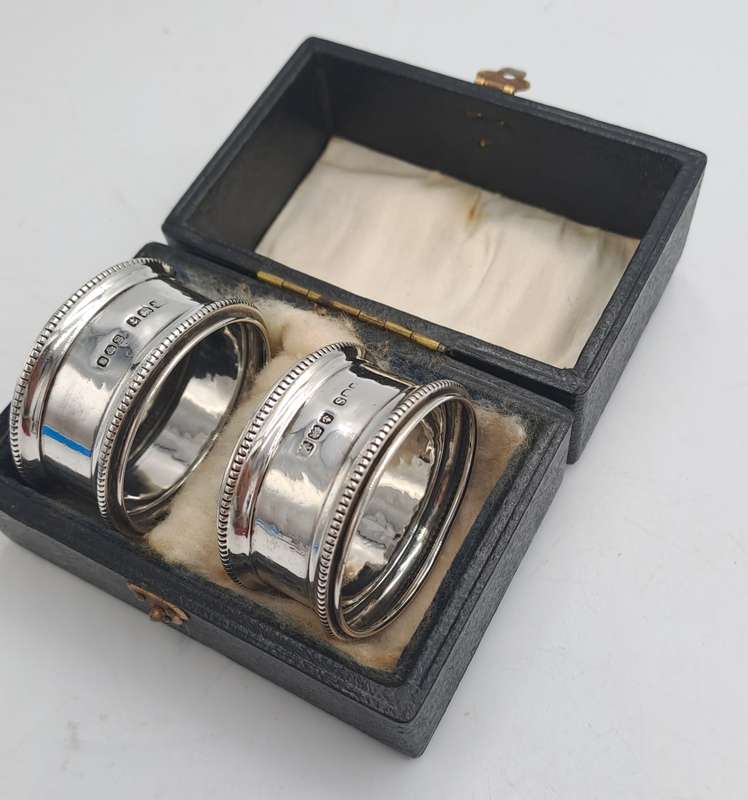 2  x 1923 Bermingham Hallmarked Sterling Silver Napkin Rings -Boxed