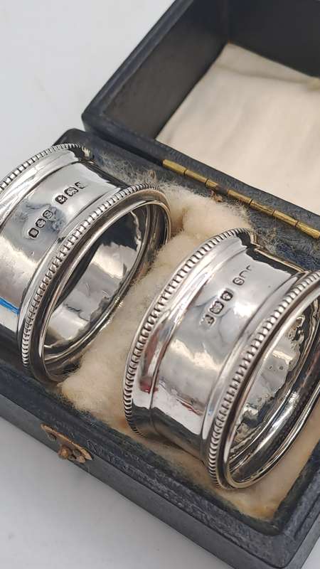 2  x 1923 Bermingham Hallmarked Sterling Silver Napkin Rings -Boxed