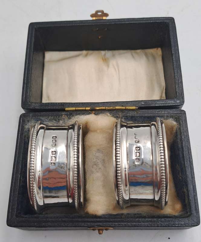 2  x 1923 Bermingham Hallmarked Sterling Silver Napkin Rings -Boxed