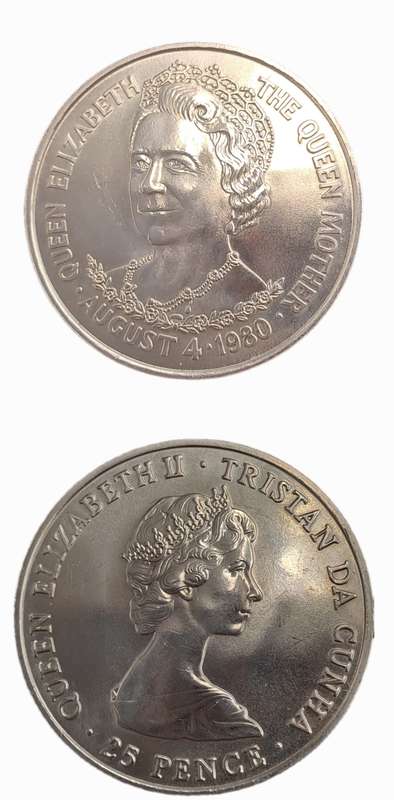 1980 -United Kingdom - 25 Pence -Tristan da Cunha-  Elizabeth II Queen Mother Birthday