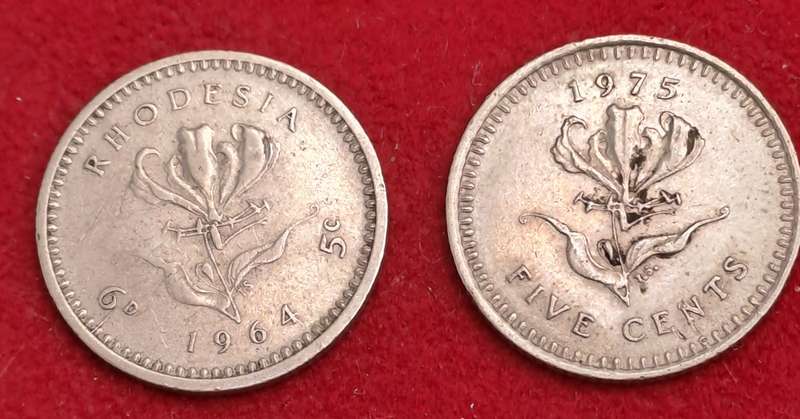 Rhodesia 1964 5 Cent and 1975 5 cent-Circulated