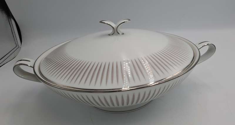 Vintage Noritake BIARRITZ 2 Round Covered Vegetable Tureens and 6 Flat Cream Soup Bowls