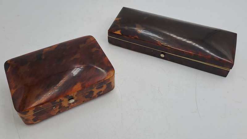 2 Antique Tortoise Shell Trinket Boxes