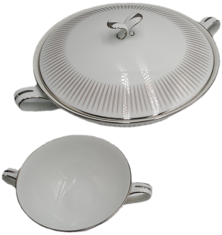 Vintage Noritake BIARRITZ 2 Round Covered Vegetable Tureens and 6 Flat Cream Soup Bowls