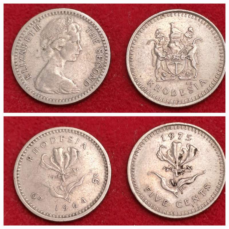 Rhodesia 1964 5 Cent and 1975 5 cent-Circulated