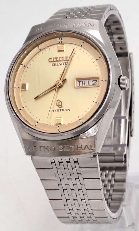 Vintage Citizen CRYSTRON Day-Date Quartz Watch -NOT WORKING MOVEMENT FAULTY