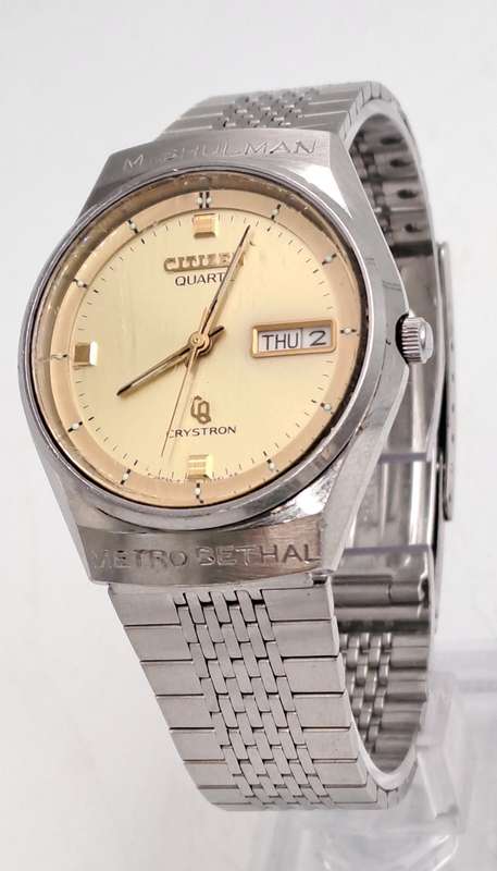 Vintage Citizen CRYSTRON Day-Date Quartz Watch -NOT WORKING MOVEMENT FAULTY