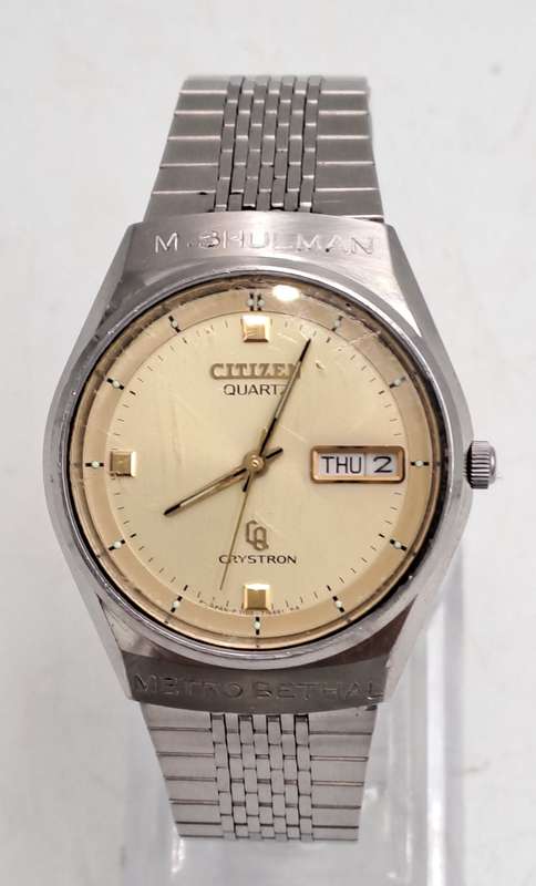 Vintage Citizen CRYSTRON Day-Date Quartz Watch -NOT WORKING MOVEMENT FAULTY