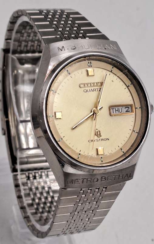 Vintage Citizen CRYSTRON Day-Date Quartz Watch -NOT WORKING MOVEMENT FAULTY