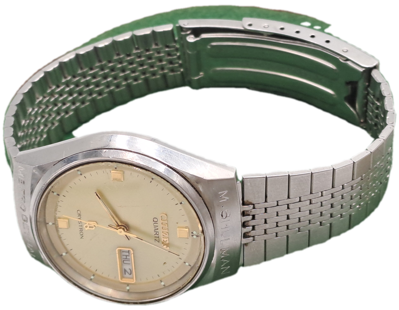 Vintage Citizen CRYSTRON Day-Date Quartz Watch -NOT WORKING MOVEMENT FAULTY