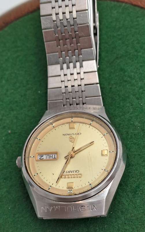 Vintage Citizen CRYSTRON Day-Date Quartz Watch -NOT WORKING MOVEMENT FAULTY