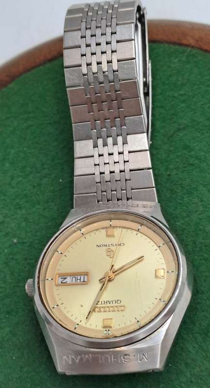 Vintage Citizen CRYSTRON Day-Date Quartz Watch -NOT WORKING MOVEMENT FAULTY