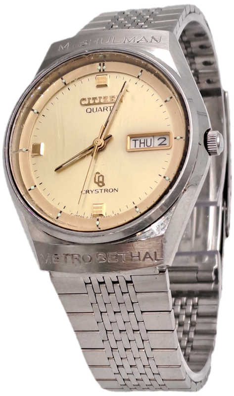 Vintage Citizen CRYSTRON Day-Date Quartz Watch -NOT WORKING MOVEMENT FAULTY